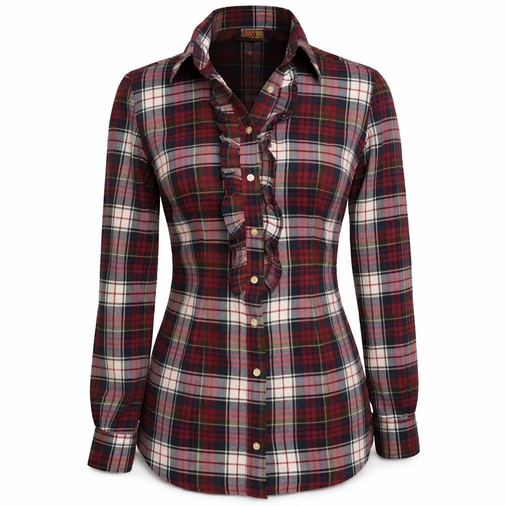 Tommy Hilfiger Women's Plaid Ruffled Cotton Button Down Shirt Size Small Petite